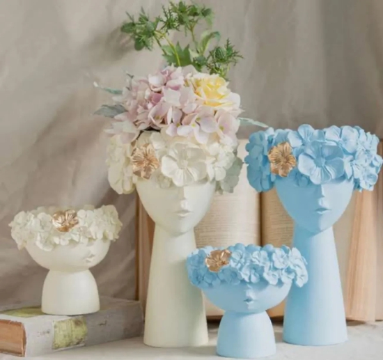 Adorable Tiara Vases-Peaceful Blue / Resin | Matt Finish / Single Small : H: 5 | L: 6 | W: 5 (inch)