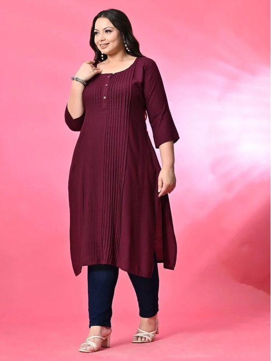 PrettyPlus by Desinoor.com Rayon Solid Straight Womens Kurti - Wine ( Pack of 1 ) - None