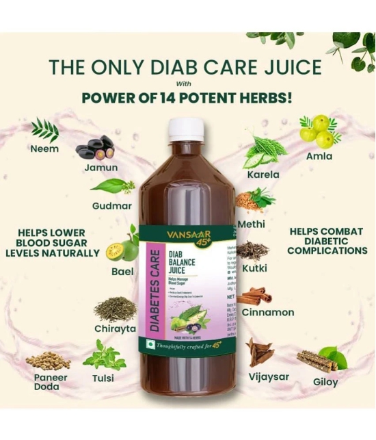 Vansaar 45+ Diab Balance Juice with 14 Clinically Proven Herbs for Effective Diabetic Care 1L Each