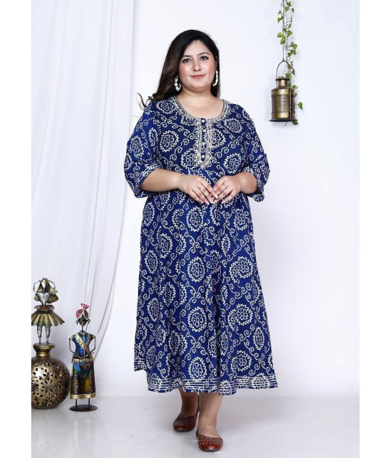 Swasti Cotton Blend Printed Anarkali Women's Kurti - Blue ( Pack of 1 ) - None