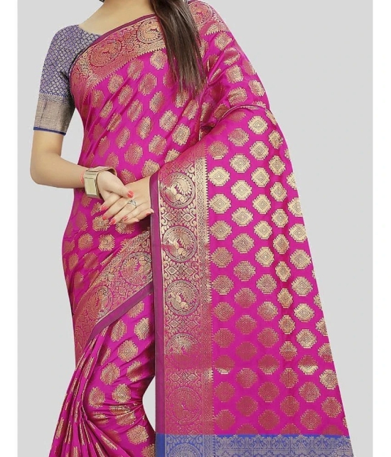 Gazal Fashions - Pink Banarasi Silk Saree With Blouse Piece ( Pack of 1 ) - Pink