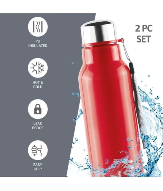 Milton Steel Fit 900 Insulated Inner Stainless Steel Water Bottle, Set of 2, 630 ml Each, Red - Red