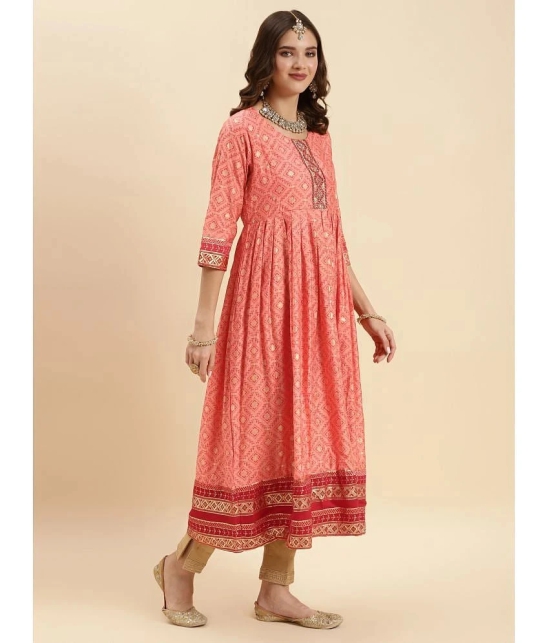 Rangita Women Pink Silk Embroidered Calf Length Anarkali Kurti - None