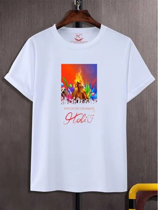 NITYANAND CREATIONS Round Neck White Holi T-Shirt for MEN-HOLI-T-SHIRT-11551-L