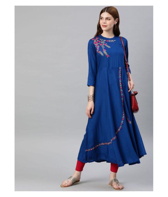 Yash Gallery - Blue Rayon Womens Flared Kurti ( Pack of 1 ) - L