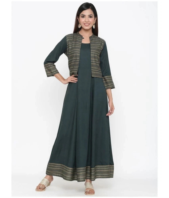 KIPEK - Green Rayon Womens Jacket Style Kurti - XXL