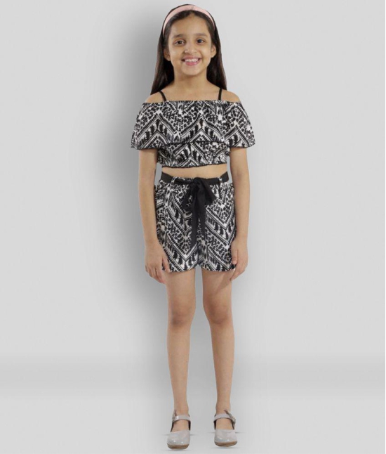 Kids Cave two piece dress for girls top with shorts fabric-printed summer cool (Color_Black, Size_3 Years to 12 Years) - None