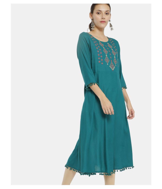 Anahi - Blue Cotton Women's Flared Kurti ( Pack of 1 ) - XS