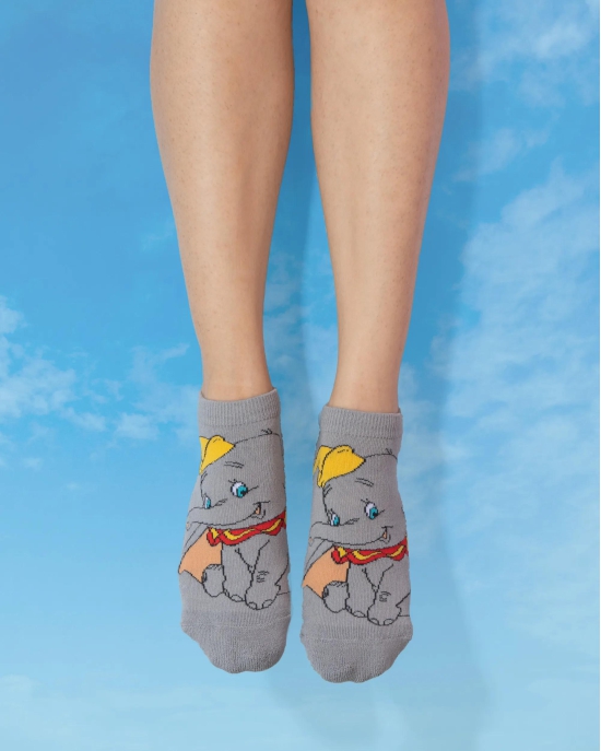 Balenzia X Disney Character Cushioned Ankle socks for women-Dumbo (Pack of 1 Pair/1U)-Grey-Stretchable from 19 cm to 30 cm / 1 N / GREY