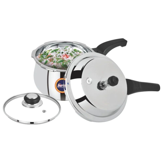 Softel Stainless Steel Handi Pressure Cooker with Glass Lid | Gas & Induction Compatible | Silver