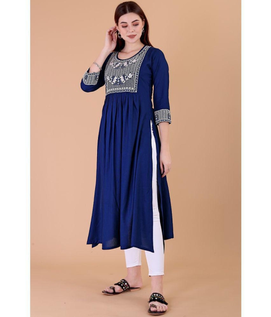 Glomee - Blue Rayon Women's Nayra Kurti ( Pack of 1 ) - None