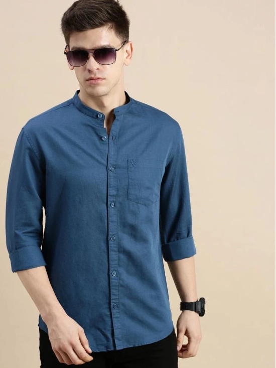 Showoff Linen Regular Fit Solids Full Sleeves Mens Casual Shirt - Teal ( Pack of 1 ) - None