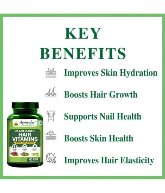 Agniveda Naturals Plant-Based Hair Vitamins Biotin, Dht Blocker, Promotes Hair Growth - 60 Veg Caps