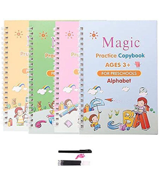 Sank Magic Practice Copybook, Number Tracing Book for Preschoolers with Pen, Magic Calligraphy Copybook Set Practical Reusable Writing Tool Simple Hand Lettering (4 Books + 5 Refill)