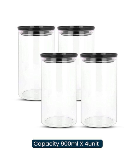 HOMETALES Multi-purpose Container 900ml each,Black Lid (4U) - Black