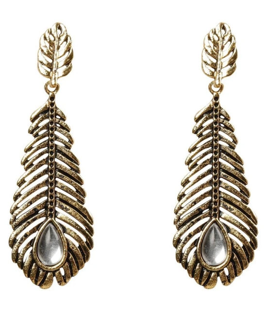 SILVER SHINE  Stunning Golden Peacock Feather White Diamond Earrings - Golden