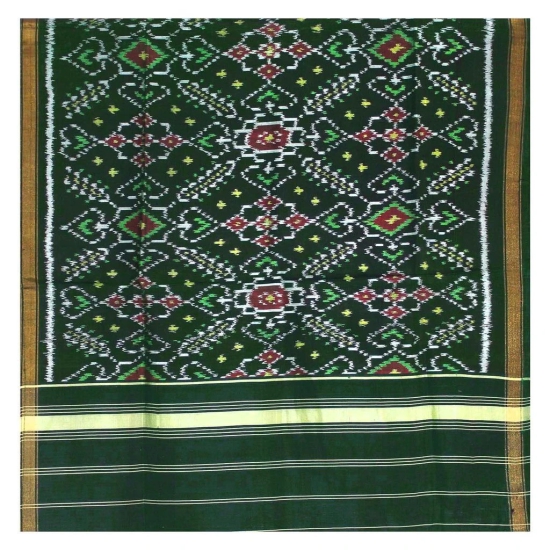 Garvi Gurjari (A Gujarat Govt Enterprise Green Shaded Handloom Single Ikat Patola Silk Stole (GGCSIPSS27)