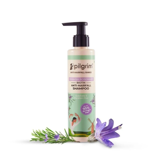 Pilgrim Spanish Rosemary & Biotin Anti Hairfall Shampoo for Reducing Hair Loss & Breakage | Upto 95% stronger hairs | Suitable for all hair types | For Men & Women 200ml