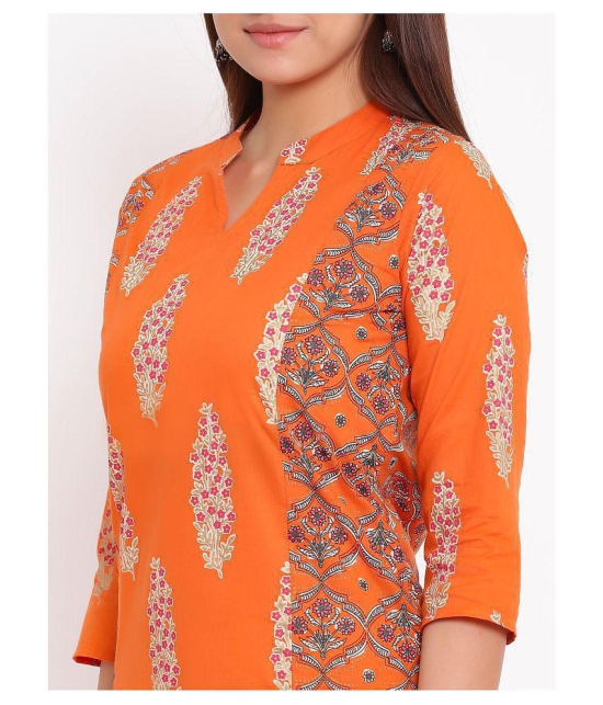 FabbibaPrints - Orange Cotton Women's Straight Kurti - XXL