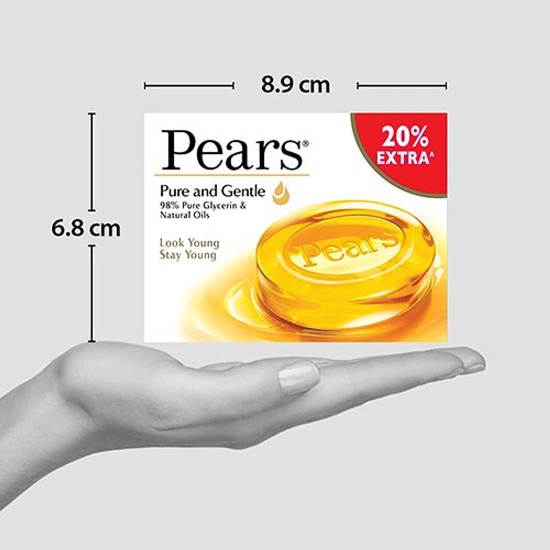 Pears Pure & Gentle Glycerin & Natural Oils Soap Bar, 98% Pure Glycerine & Natural Oils, 125 G