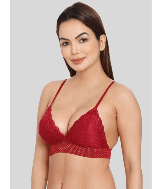 ILRASO - Maroon Lace Removable Padding Women's Bralette Bra ( Pack of 1 ) - None