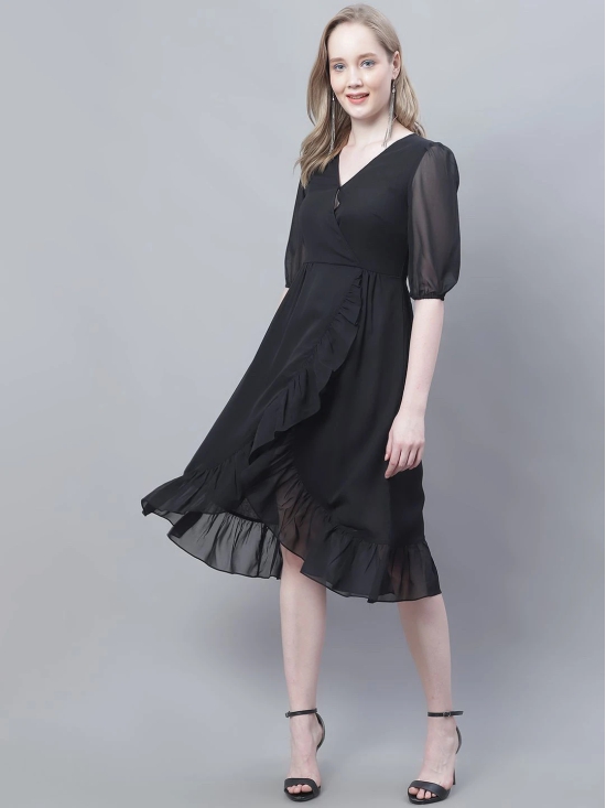 MINI & MING Puff Sleeve Georgette Fit & Flare Midi Dress