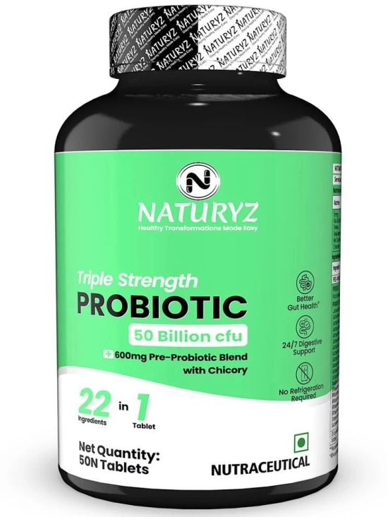 NATURYZ Triple Strength Probiotic 50 Bn CFU & 600mg Prebiotics for Gut health - 50 Tablets