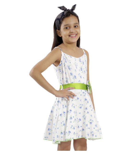 Kids Cave dress for girls fit and flare belted with flower fabric rayon floral print (Color_White, Size_3 Years to 12 Years) - None