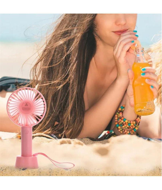 Mini Portable USB Hand Fan Built-in Rechargeable Battery Operated Summer Cooling Table Fan with Standing Holder Handy Base (Assorted) - Assorted