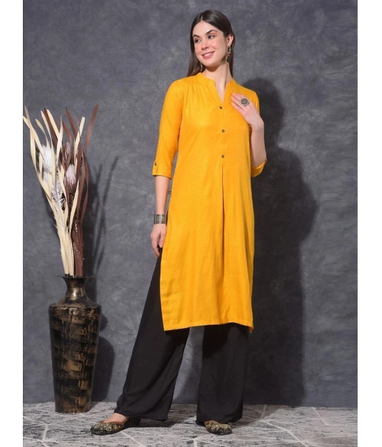 Mamoose Rayon Self Design Straight Womens Kurti - Yellow ( Pack of 1 ) - None