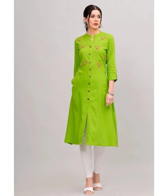 MAUKA Rayon Embroidered Front Slit Womens Kurti - Green ( Pack of 1 ) - None