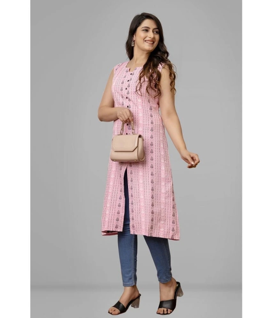 Parastri Cotton Printed Front Slit Womens Kurti - Pink ( Pack of 1 ) - None