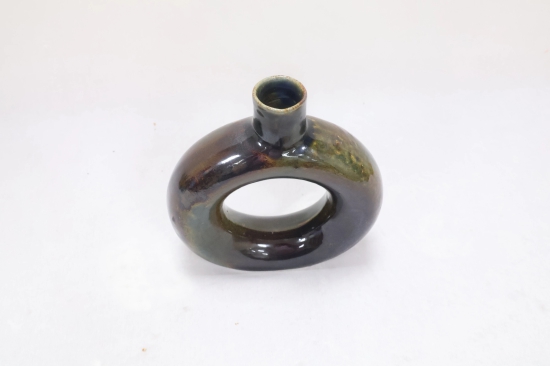 Khurja Pottery Flower Vase Ring Shape Plain Green Colour Size 8 Inches