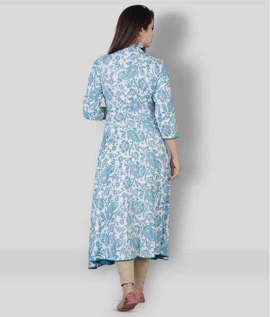 HIGHLIGHT FASHION EXPORT - Blue Rayon Women''s Front Slit Kurti ( Pack of 1 ) - XL