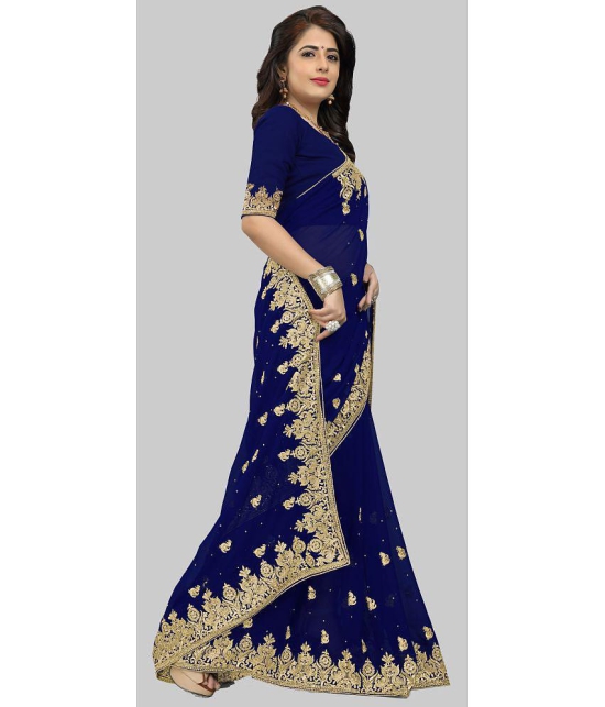 Om Shantam Sarees - Navy Blue Georgette Saree With Blouse Piece ( Pack of 1 ) - Navy Blue