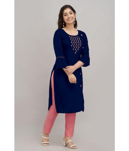 Kapadia - Navy Front Slit Rayon Women''s Stitched Salwar Suit ( Pack of 1 ) - None