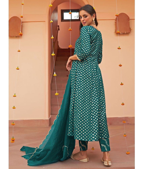 Janasya Brocade Embellished Kurti With Pants Womens Stitched Salwar Suit - Teal ( Pack of 1 ) - None