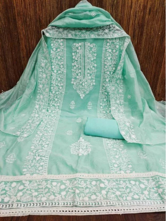 Unstitched Chanderi Salwar Suit Material Embroidered