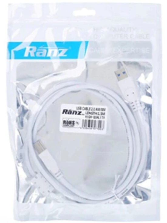 Ranz 1.5m Printer Cable USB Type A Male to Type B Male - Black