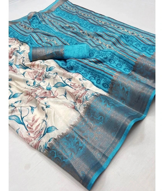 Bhuwal Fashion Art Silk Printed Saree With Blouse Piece - Turquoise ( Pack of 1 ) - Turquoise