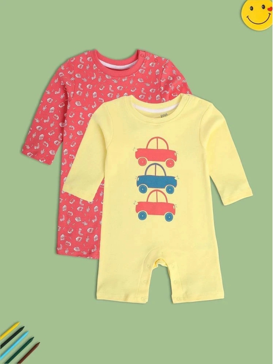 miniklub Multicolor Cotton Rompers For Baby Boy ( Pack of 2 ) - None