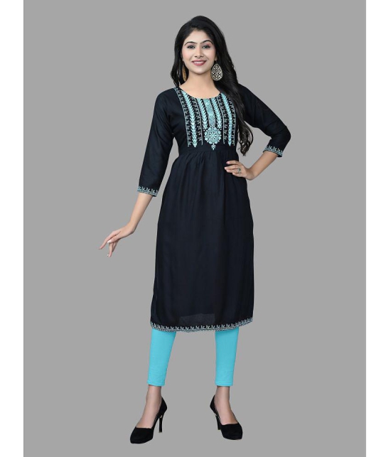 HAYA - Black Rayon Women''s A-line Kurti ( Pack of 1 ) - None