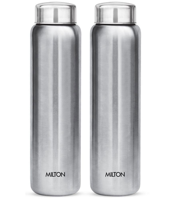 Milton Aqua 1000 Stainless Steel Water Bottle, Set of 2, 950 ml Each, Silver | 100% Leak Proof | Office Bottle | Gym Bottle | Home | Kitchen | Hiking | Treking Bottle | Travel Bottle - Silve