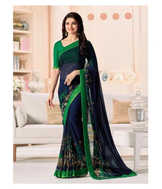 Gazal Fashions - Blue Chiffon Saree With Blouse Piece (Pack of 1)