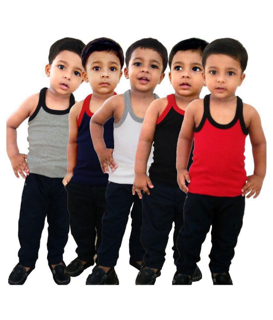 HAP KINGS BOYS Grey, Blue, Red, Black & White RIB VEST Pack of 5 - None