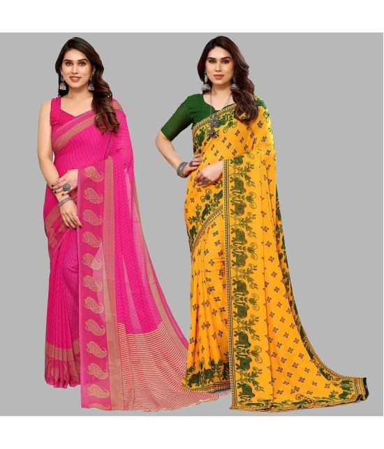 Kashvi Sarees Georgette Printed Saree With Blouse Piece - Multicolor ( Pack of 2 ) - Multicolor