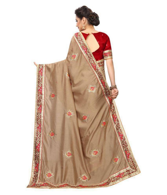 offline selection - Beige Silk Blend Saree With Blouse Piece (Pack of 1)