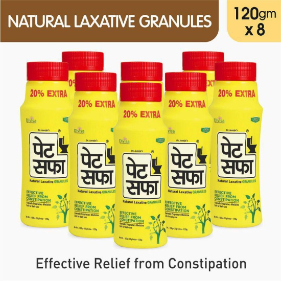 Pet Saffa Natural Laxative Granules 120gm, Pack of 8 (Helpful in Constipation, Gas, Acidity, Kabz), Ayurvedic Medicine