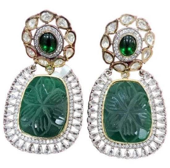 925 Sterling Silver Green Onyx & Cubic Zirconia Dangle Earrings