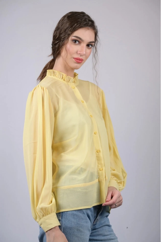 Yellow High Neck Full Sleeve  Regular Top (OTL-TPS1022)-Yellow / XS